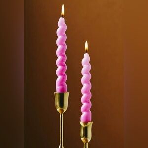 Anthropologie  High Shine Spiral Taper Candles in Pink Set of 2